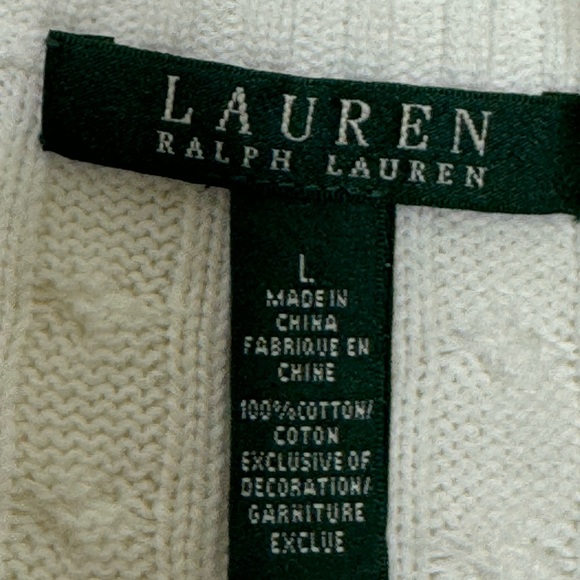 Lauren Ralph Lauren Sweater White Cable
Knit Stand Collar Zip Pockets Size L,EUC - Picture 7 of 8